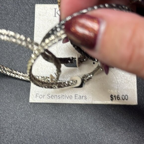 Kim Rogers Sensitive Ears Hoop Earrings (Set of 3 gold/gun metal/silver) NWT - Picture 2 of 3